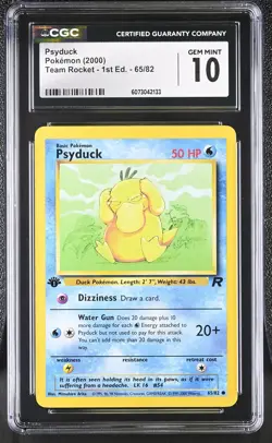 CGC 10 GEM MINT Psyduck 2000 Team Rocket 1st Edition 65/82 Pokemon Card - Image 1
