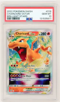 2022 POKEMON SWORD & SHIELD BRILLIANT STARS #018 CHARIZARD VSTAR PSA 10 NEW CERT - Image 1