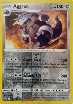 111/198 AGGRON REVERSE HOLO CHILLING REIGN POKEMON CARD - Image 1