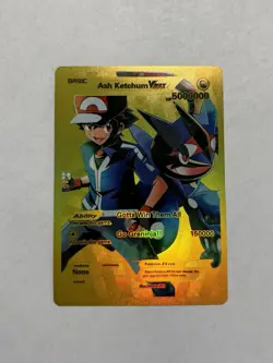 Ash Ketchum Vmax HP 50,000,000 Weakness NONE Yellow Foil Fan Art Card Mint/NM - Image 1