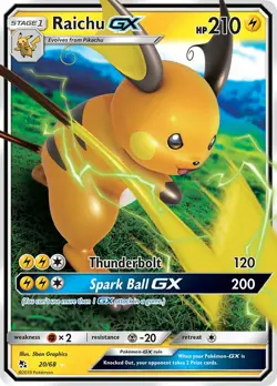 Raichu GX 20/68 - Hidden Fates - Ultra Rare Holo Pokemon Card - Near Mint (NM) - Image 1