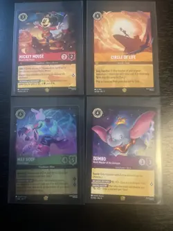 Disney Lorcana Lot 4 Cards Mickey Mouse Max Goof Circle Of life Dumbo Legendary - Image 1