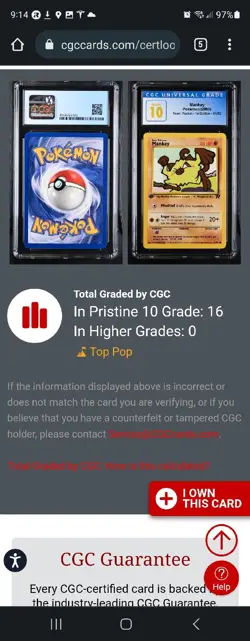 (POP 16) CGC 10 PRISTINE Mankey Team Rocket 1st Edition 2000 Pokemon 61/82 Card - Image 4