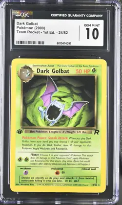 CGC 10 Dark Golbat Team Rocket 1st Edition 24/82 Non Holo Pokemon Card - Image 1
