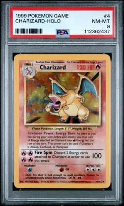 1999 Pokemon Game Charizard Holo #4 NM-MT PSA 8 Unlimited Rare - Image 1