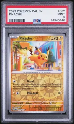 2023 Pokemon Paldea Evolved PIKACHU Reverse Holo #062 PSA 9 - Image 1