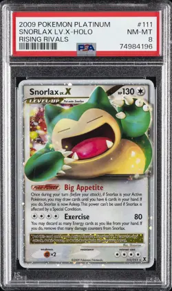 2009 POKEMON PLATINUM RISING RIVALS #111 SNORLAX LV.X-HOLO PSA 8 - Image 1