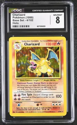 CGC 8 Charizard 1999 Base Set 4/102 Holo Pokemon Card - Image 1