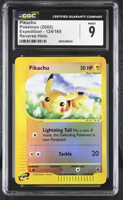 CGC 9 MINT Pikachu 2002 Expedition 124/165 Reverse Holo Pokemon Card - Image 1