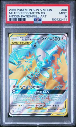 MOLTRES ZAPDOS ARTICUNO GX 66/68 | PSA 9 | Hidden Fates Graded Pokemon Card - Image 1