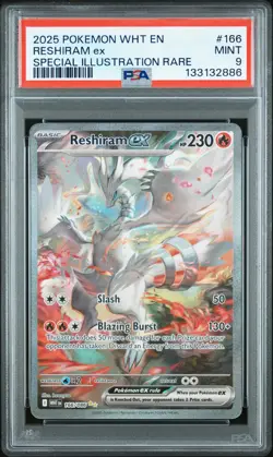 2025 POKEMON WHT EN-WHITE FLARE SPECIAL ILLUSTRATION RARE #166 RESHIRAM EX PSA 9 - Image 1