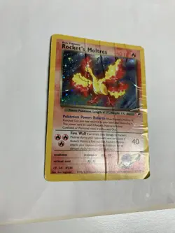 Pokemon Rocket’s Moltres 12/132 Gym Heroes Unlimited Holo Rare Damaged w/Swirl - Image 3