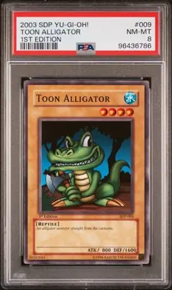 2003 YuGiOh Toon Alligator 1st Edition SDP-009 Starter Deck Pegasus PSA 8 NM-MT - Image 1
