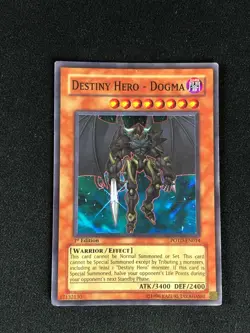 YUGIOH DESTINY HERO DOGMA POTD-EN014 1ST SUPER HP/CREASES - Image 1