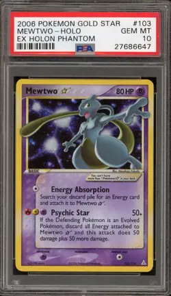 Pokemon Mewtwo Gold Star EX Holon Phantoms Holo Ultra Rare #103 PSA 10 Gem Mint - Image 1