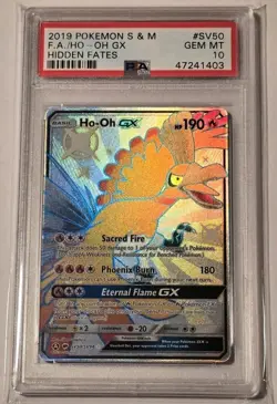 2019 Pokemon Sun & Moon Hidden Fates Ho-Oh GX #SV50 Full Art Shiny PSA 10 - Image 1