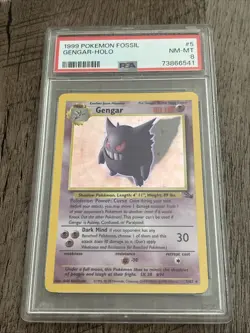 Pokemon 1999 Gengar Fossil Holo Rare Unlimited WOTC TCG Card (PSA 8) - Image 1