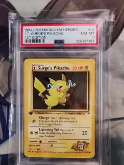 2000 Pokemon TCG Gym Heroes 1st Edition LT. Sarge Pikachu PSA 8 - Image 1