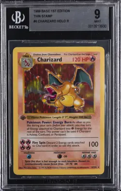 1999 POKEMON BASE SET 1ST ED THIN STAMP #4 CHARIZARD BGS 9 - Image 1