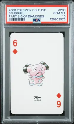 2000 POKEMON GOLD VERSION PART 2 PLAYING CARDS 6 OF DIAMONDS SNUBBULL PSA 10 - Image 1