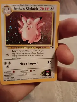 Pokemon TCG Erika's Clefable 3/132 Gym Heroes Unlimited Holo Rare HP Holo Swirl - Image 2