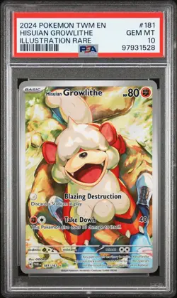 2024 Pokemon Twilight Masquerade Illustration Rare Hisuian Growlithe 181 PSA 10 - Image 1