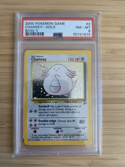 Pokemon Chansey Base II Holo 3/130 PSA 8 (50741679) - Image 1