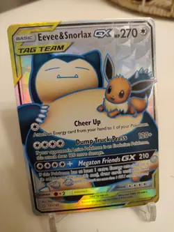 *Custom-made*Highest Quality, Evee & Snorlax Gx, Textured Holo "Display-Card" - Image 1