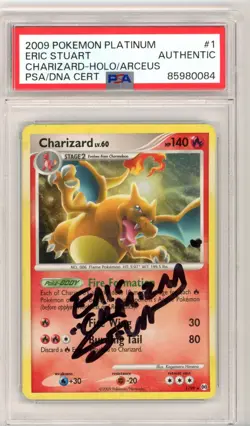 PSA Signed Eric Stuart Pokemon TCG Charizard LV.60 1/99 Arceus Holo Rare - Image 1
