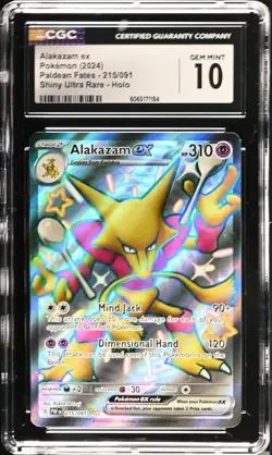 CGC 10 GEM MINT Alakazam EX 215/091 Paldean Fates SHINY Ultra Rare Pokemon - Image 1