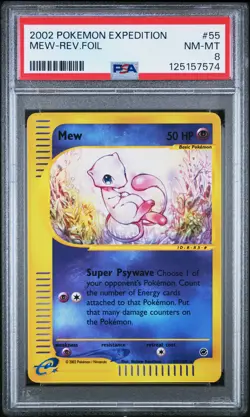 2002 POKEMON EXPEDITION #55 MEW-REVERSE FOIL PSA 8 - Image 1