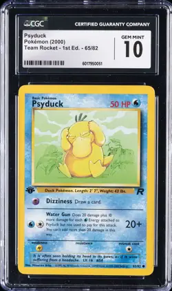 2000 POKEMON TEAM ROCKET 1ST ED #65 PSYDUCK CGC 10 GEM MINT - Image 1