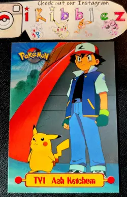 Ash Ketchum TV1 NM Non Holo Fierce Pikachu Art Blue Logo Topps TV Pokemon Card! - Image 1