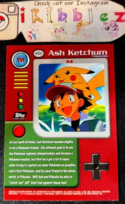 Ash Ketchum TV1 NM Non Holo Fierce Pikachu Art Blue Logo Topps TV Pokemon Card! - Image 2