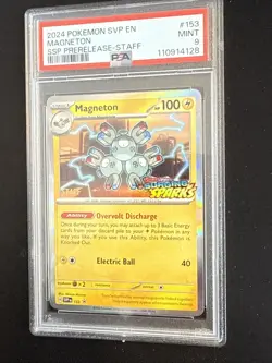 PSA 9 Pokemon Surging Sparks Magneton Pre-release Promo STAFF Card SVP 153 - Image 2