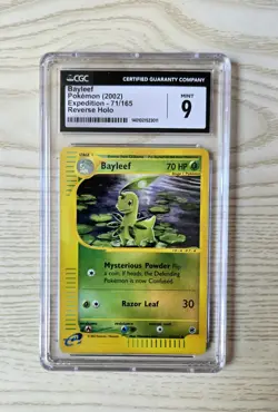 CGC 9 MINT Bayleef 2002 Expedition 71/165 Reverse Holo Pokemon Card - Image 1