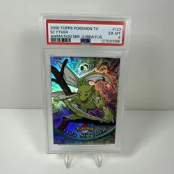 2000 Topps Pokemon TV Animation Scyther #123 Blue Label PSA 6 EX-MT - Image 1