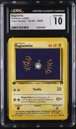 2000 Pokemon TCG Magnemite Team Rocket 60/82 1st Edition PSA CGC 10 - Image 1