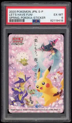2020 PSA 6 EX-MT Pokemon Let's Have Fun! Spring, Pokeka Sticker Pikachu - Image 1