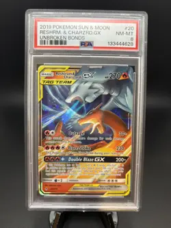 2019 Pokemon Reshiram & Charizard GX Holo Sun Moon Unbroken Bonds 20/214 PSA 8 - Image 1