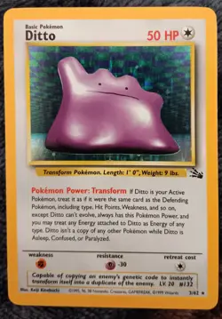 Unlimited Edition Ditto 3/62 Pokemon Card Fossil HOLO - WotC TCG - Image 1