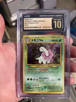Meganium Pokemon 1999 Japanese Neo Premium File CGC Pristine 10 SWIRL! Low pop - Image 1