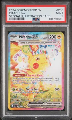 2024 Pokemon SSP EN-Surging Sparks Pikachu EX Special Illustration Rare PSA 9 - Image 1
