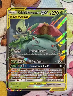 Pokemon TCG Celebi & Venusaur GX 1/181 Sm-Team Up Holo Tag Team Card NM - Image 1