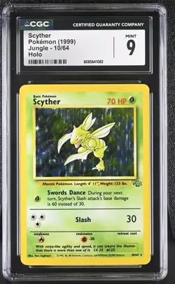 CGC 9 MINT Scyther 1999 Jungle 10/64 Holo Pokemon Card - Image 1