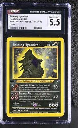 CGC 5.5 Shining Tyranitar 2002 Neo Destiny 1st Edition 113/105 Holo Pokemon Card - Image 1