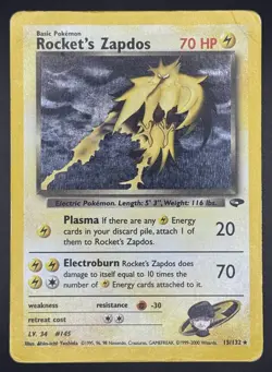 Pokemon TCG Rocket's Zapdos Holo Unlimited Gym Challenge WOTC 15/132 HP - Image 1