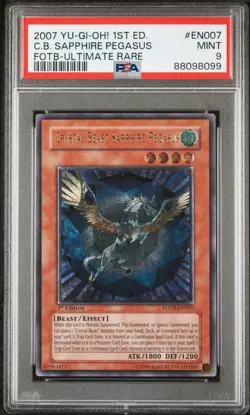YUGIOH 1ST ED FOTB-EN007 CRYSTAL BEAST SAPPHIRE PEGASUS UTR PSA 9 MINT #88098099 - Image 1