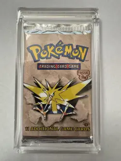 Pokemon 1st Ed FOSSIL 11-Card Booster Pack--Factory Sealed--Plus acrylic case 742818060714 - Image 1