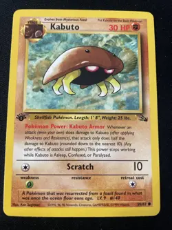 1st Edition Kabuto Pokemon Card 50/62 Non Holo Fossil Set 2 - Image 1